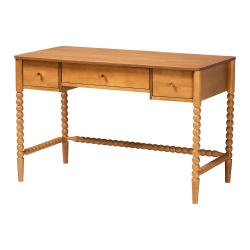Baxton Studio Lucera Bobbin Writing Desk - 3-Drawer Home Office Desk with Spindle Frame, Oak Brown
